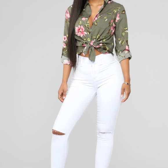 Tops - Olive green button down shirt